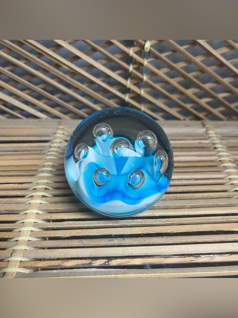 Vintage Art Glass Controlled Bubble Ocean Wave 2 1/2" Paperweight
